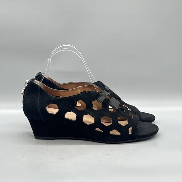 Bettye Muller Concept Shoes - Bettye Muller Concept Sandals Womens 8.5 Black Suede Cutout Wedge Shoes